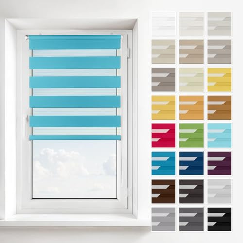 Estika Doppelrollo ohne Bohren – 2-in-1 Montage (Klemmfix, Wand oder Decke) – Blauer Himmel – 150 × 150 cm – Rollo für Fenster innen