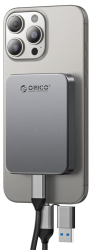 ORICO 4 TB Magnetic Portable SSD, 4K 120 fps ProRes HDR Aufnahme und Speicherung, USB3.0 bis zu 460MB/s, USB C&A 2 in 1 Kabel, Externe SSD Kompatibel mit iPhone 16/15 Pro Max, Computer - K5PLUS