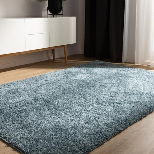 benuta Basic Hochflorteppich Teppich Wohnzimmer Sohari - Blau 133x190 cm - Minimalistischer Look - Weich & Waschbar - Für Schlafzimmer, Flur oder Esszimmer - Geeignet für Fußbodenheizung