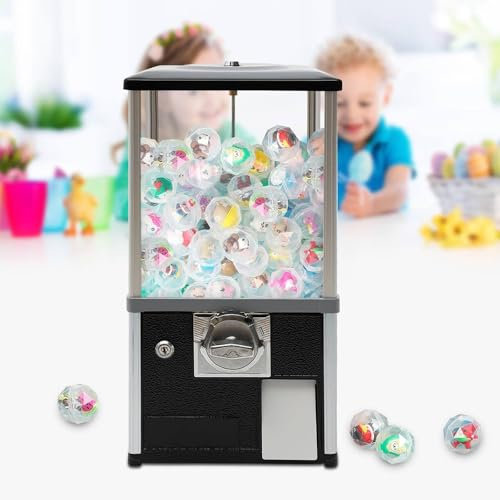 QXIWAOE Kaugummiautomat für Kinder, 21 hoher Heimautomat mit Schlössern, 25-Cent-Münzautomat, kommerzieller Hüpfballspender, Schwarz