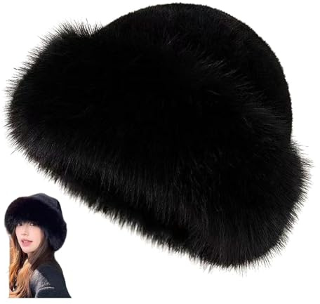 AMOUSDRDR Damen-Wintermütze aus Kunstfell, warm, flauschig, russisches Fell, weich, modisch, Kunstfell, Beanie
