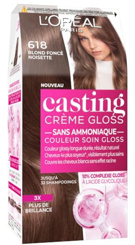 L'ORÉAL PARIS - Colorazione capelli semi-permanente tono su tono - Colore Cura Gloss - Senza Ammoniaca - Casting Crema Gloss - Tonalità Biondo Scuro Nocciola (6.18)