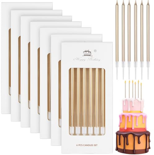 Annickee 42 Pezzi Candele Compleanno, Candeline Lunghe Compleanno Sottili, Candeline compleanni Lunghe con Supporto, Decorazioni Candele Torta, Candele Lunghe compleanni, Candele per Torta (Champagne)