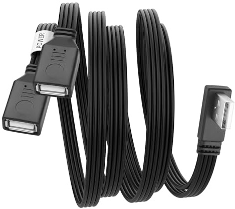 YACSEJAO Cable divisor USB de 90 grados, adaptador USB 2.0 A macho a doble hembra, cable de extensión de datos plano en Y, doble concentrador de alimentación USB para carga/transferencia de datos (0,5