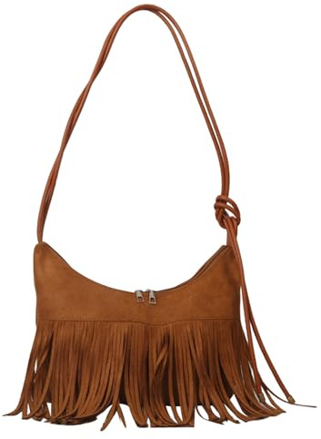 Vhersily 2025 offres - Sac gland femme Bande Velours givré Mode Sac à franges Sac à bandoulière Sacs à bandoulière Sacs à bandoulière avec gland Sacs à main, marron, Taille unique