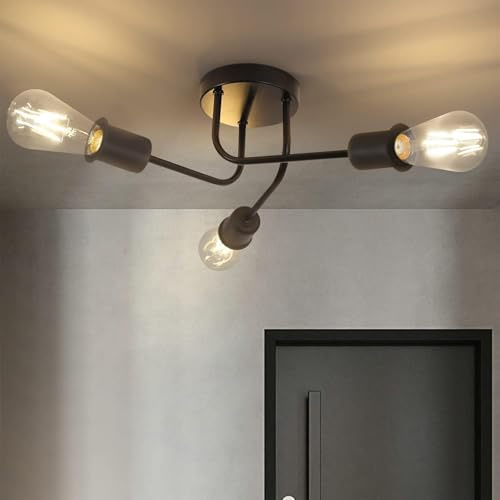 CBJKTX Deckenleuchte Vintage Deckenlampe Schwarz - Retro küchenlampe 3 | Flammig E27 Wonhzimmerlampe Industrie Rustikaler Stil Flurlampe für Wohnzimmer Esszimmer Küche Flur Bar（ohne Leuchtmittel）