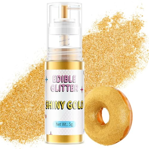 Paillettes Comestibles Spray Dorée, Waysroma Paillettes Alimentaires Comestibles Or Spray Paillette pour Pâtisserie, Fraises, Boissons, Gâteaux, Fondants, Cocktails, Chocolat (5g)
