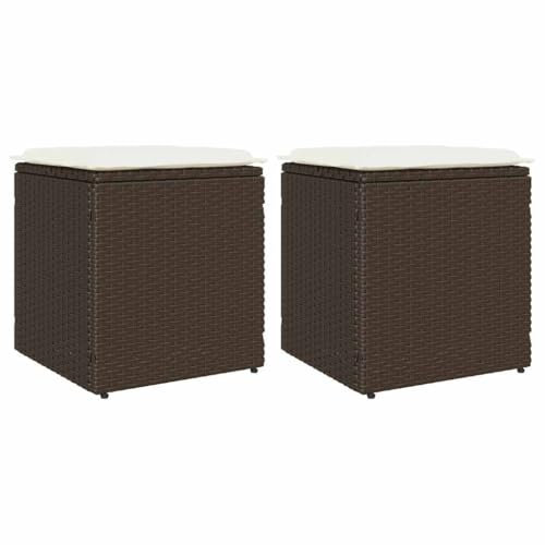 LAPOOH Gartenhocker mit Kissen 2 STK. Braun 40x40x43 cm Poly Rattan, Balkon Hocker, Fusshocker Garten, Hocker Garten, Fußhocker Für Sessel, Gartenmöbel Hocker - 4104040