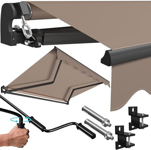 KESSER® Tenda da sole con braccio snodato, tenda da sole a morsetto, con supporto da parete, impermeabile, in alluminio/poliestere (tortora, 250 x 200 cm)