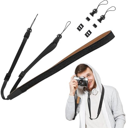 Windfromort Sangle Appareil Photo Réglable - Dragonne Appareil Photo à Détachement Rapide - Bandoulière Appareil Photo Universelle pour Reflex/DSLR/Compactes (Noir)