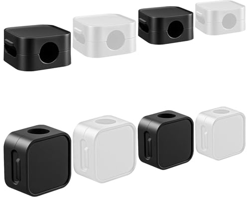 organizer cavi adesivi - 8 pezzi (4 neri, 4 bianchi) - passacavi scrivania senza fori - accessori scrivania per cable management - fermacavi adesivi e raccogli cavi per spazio ordinato