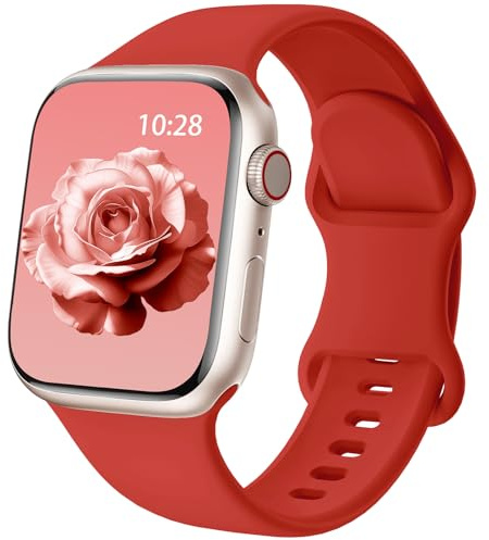 Silicone Sport Strap Compatible with Apple Watch Straps 44mm 45mm 46mm 49mm | Soft and Breathable for Women Men,Waterproof Replacement Bands for iWatch Series 11 10 9 8 7 6 5 4 3 2 1 SE Ultra,Red