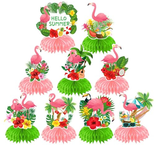 BSITSSS 9 Stück Hawaii Deko, Tischdeko Sommer, Sommerparty Flamingo Luau Bienenwaben Tischdekoration für Sommer Aloha Beach Strand Pool Party