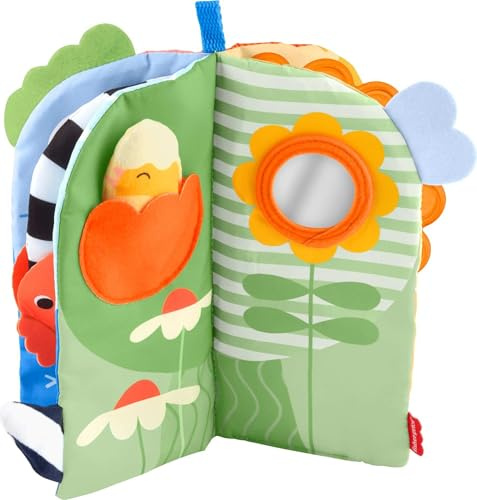 Fisher-Price-babyleksak, sensorisk mjuk årstidsbok, lek på mage för nyfödda, aktivitetslek med 4 sidor för spädbarn från 0månader, JKP53
