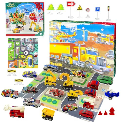 VEEKAY 2025 adventskalender bil barn, 24 dagars gåvor adventskalender bil barn, rallybilar, byggplats leksaker pojkar bil leksak julkalender