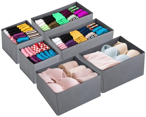 Strehknewen Organizer Cassetti Set da 6 – Scatole Pieghevoli con Fondo Rinforzato in Tessuto Traspirante – Divisori Cassetti Armadio per Intimo, Calzini, Reggiseni e Accessori – Grigio