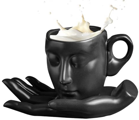 da tè a faccia in ceramica con piattino a mano - set di tazze da tè