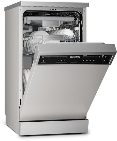 Klarstein Verosteel Lavavajillas 45cm Independiente - 10 Cubiertos, 9 Programas, 42 dB, Clase B, Plata, AquaStop & Bloqueo Infantil, Lavavajillas Compacto