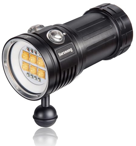 Sursnong L24 9500 Lumens - Lampe Video sous-Marine Professionnelle, Lumière Blanche 6500K et 90 CRI, Recharge USB-C, Étanche IP68 (100m) pour Plongée et vidéographie
