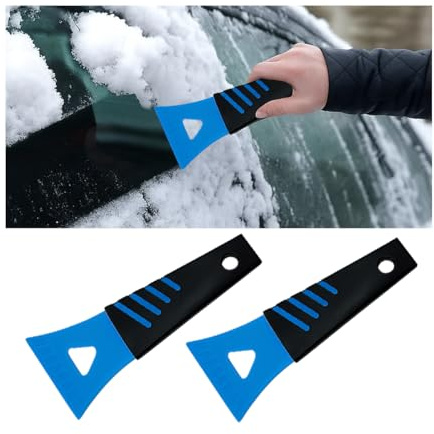 FALVFUN Ice Scraper for Car Windshield, 2PCS Plastic Handheld Vehicle Window Snow Frost LCE Remover Cleaning Freezer with Non-Slip Handle, Auto Freezer Shovel Defroster, Universal Fit (Sky Blue)