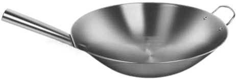 Padella wok antiaderente da 36 cm, in acciaio inox, con fondo rotondo, con manico, per induzione a gas e stufe elettriche, essenziale per una cucina sana