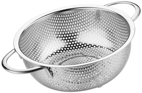 Colador de Doble Asa de Acero Inoxidable para Escurrir Alimentos | Filtro para Frituras y Verduras, Drenaje Rápido, Evita que Caigan Trozos Pequeños