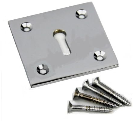 Escudo de cerradura de cromo macizo de 50 mm x 50 mm, placa cubierta con acabado cromado satinado para protección de cerradura de puerta