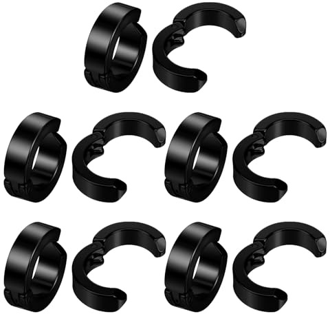 WJIAAA 10 Pieces Non Piercing Ear Clips,Clip On Earrings Black Stainless Steel Fake Hoop Earrings for Men Women