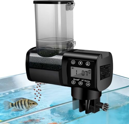 Utfodrare för akvarium, automatisk foderdispenser, fisk, 500 ml, automatisk fiskfoderautomat för akvarium, fiskmat, matare med LCD-displaykontroller, batteridriven (batteri ingår ej)