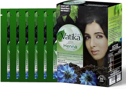 Henna Haarfarbe Pulver Pflanzliches Farbpulver Für langanhaltende Farbe & Gepflegtes Haar 100% Grauabdeckung Ohne Ammoniak, Sanft für Sensible Kopfhaut & Alle Haararten, 6×10g Natural Schwarz