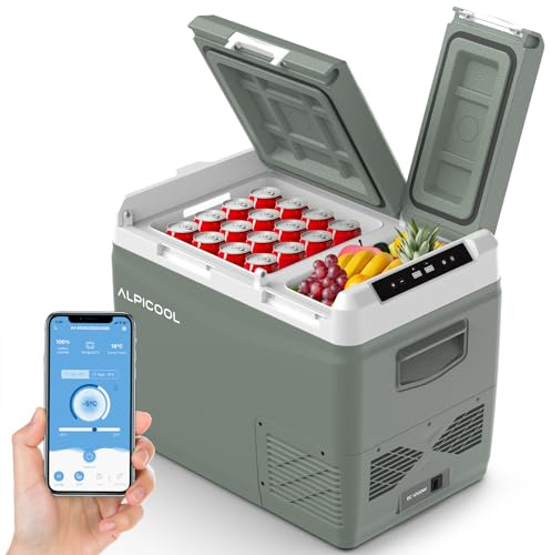Alpicool KLS48 39L Kompressor Kühlbox Zwei Zonen, 2026 NEU Kühlschrank für Auto mit APP-Steuerung, Kompressor Kühlbox 12V 230V Gefrierbox für Camping, Angeln, Lkw, -20℃-20℃, mit Eiswürfelform, Grün