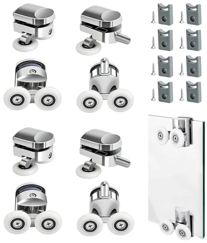 Sqxaldm 8 Rulli per Porta Doccia da 25 mm, in Lega di Zinco, Acciaio Inossidabile Silenzioso e Resistente, Parti di Ricambio per Porta Scorrevole Del Bagno (4 superiori + 4 inferiori, Argento)