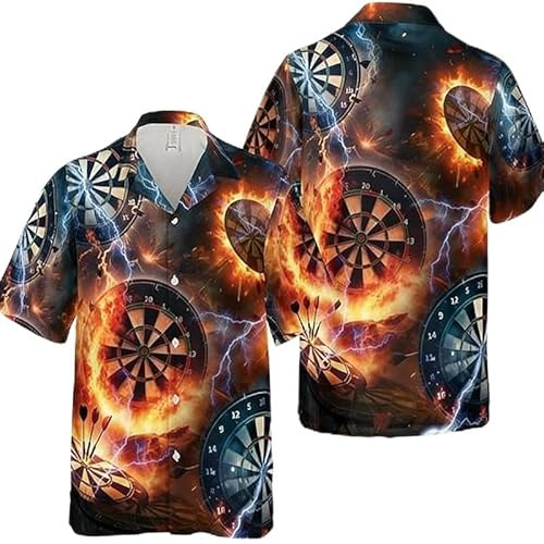 HuazomeeHZM Novelty Dart Hawaiihemd Damen Herren Dart Werfen Dartboard 3D-Druck Button-Down Kurzarm Hemd Dart Spieler Hemd