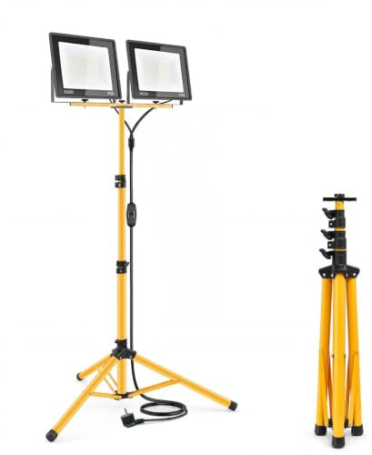 Fynokst 200W Led Baustrahler, 20000LM 3000K Superhelle Arbeitsleuchte mit Verstellbarer Stativ und 3m Kabel EU Stecker, Arbeitsscheinwerfer Wasserdicht IP66 für Garage Werkstatt Baustelle, Kaltweiß