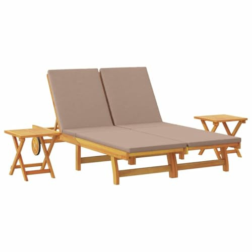 vidaXL Tumbona con cojín Taupé Madera de Acacia Sólida, Recliner Ajustable para Exteriores, Silla Moderna de jardín, Cama de Sol Duradera y Relajante
