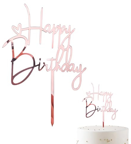 ALLAVA Happy Birthday Cake Topper Rose Gold, Acrylic Happy Birthday Cake Decorations, Rose Gold Birthday Decorations for Women Girls Boysr Men Party Supplies, 10X14.5cm