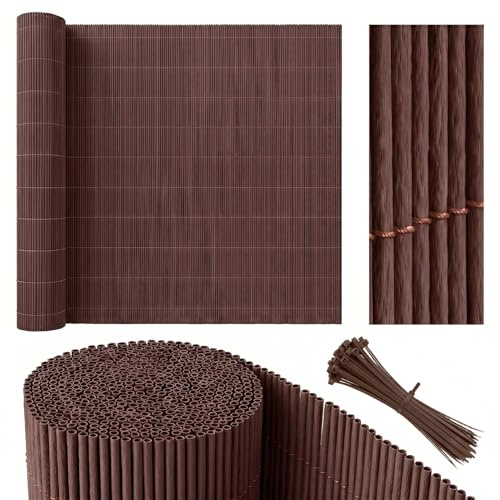 Sekey Balkon Sichtschutz Natürliche Optik 100x600cm, Sichtschutzmatte mit Kabelbindern, Sichtschutzzaun Windschutz Wasserdicht Schimmelfrei Ohne Bohren für Balkon Garten, Weiden-Optik, Braun