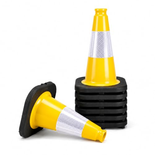 8 Cônes de signalisation 30 cm avec Base Lourde, Cônes de sécurité Haute visibilité avec Bandes réfléchissantes, Balises de Chantier Robustes pour parkings, Routes et Zones de Circulation