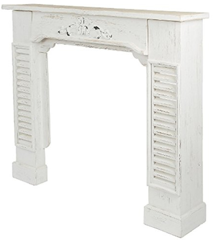 Kaminumrandung Kaminkonsole Landhaus Barock im Shabby Chic Weiss Antik aus Holz schmal 115cm x 23cm x 100cm (BxTxH)