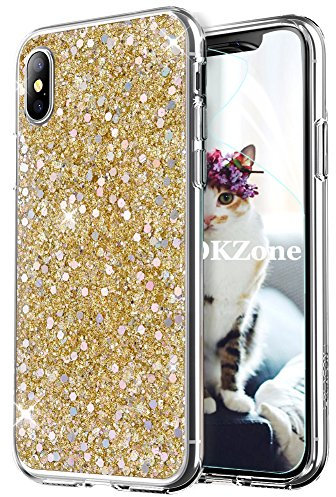 OKZone Cover iPhone XS Max, Custodia Lucciante con Brillantini Glitters Ultra Sottile Design Case Cover di Alta qualità in Silicone TPU Bumper Cover per Apple iPhone XS Max 6.5 Pollice (Oro)