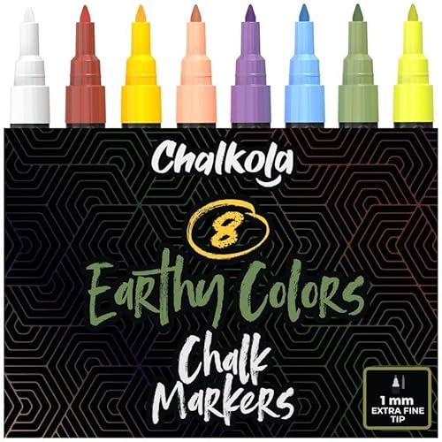 Chalkola Kreidestifte für Tafel Abwaschbar | 8 Kreidemarker pastell 1mm extra feine Spitze | Kreide Stift für Fenster, Tafel, Whiteboard & als Glasstift. Chalk markers für Erwachsene & Kinder