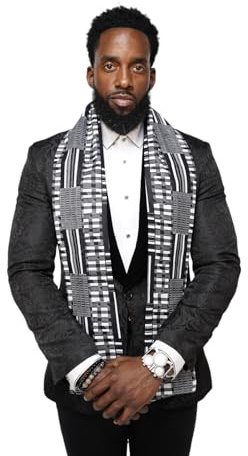 Dupsie's 1pc Black and white Kente African Print Stole/Sash -Made with Pride in Africa Perfect for Black History Celebrations, Events, and Cultural Showcases, Choir, Clergy, Church, Schools and more