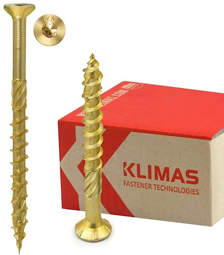 KLIMAS - Viti per legno Torx per pannelli truciolari, viti a testa svasata, per terrazze, viti universali per il montaggio del tetto, set da 5 x 70 mm, 200 pezzi, colore giallo