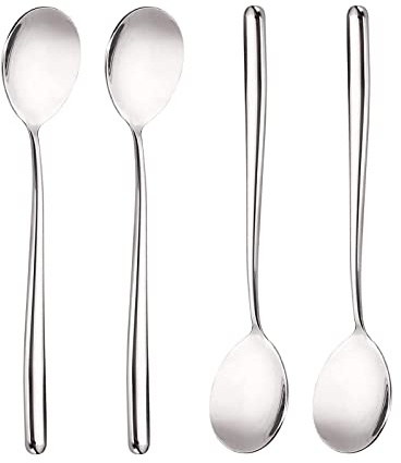 Miupoo Stainless Steel Spoon,Long handle Great Circle Soup Spoons Korean Long Handled Soup Spoon,Stainless Steel Round handle Bar Spoons Silver Set of 4