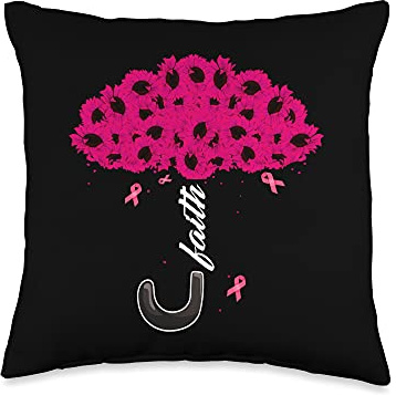 Sunflower Umbrella Support Breast Cancer Month Throw Pillow