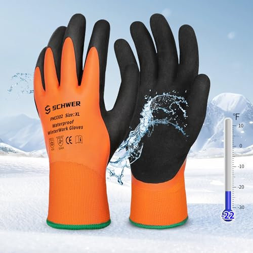 Schwer 2 Paar Winter-Arbeitshandschuhe, Level C schnittfeste Gefrierhandschuhe, PFAS Frei,wasserdichte Handschuhe zum Schneeschaufeln und Eisfischen,XL