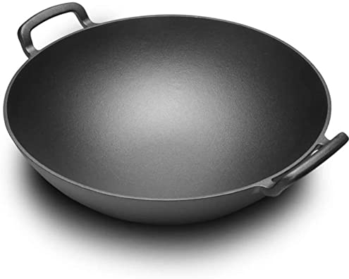 MNSSRN WOK de gran capacidad, WOK de hierro fundido 33-36cm de hierro fundido wok grueso sin recubrimiento pan panorámico de la casa Wok anticuado,36cm