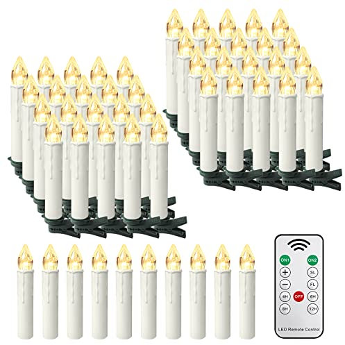 UISEBRT LED Kerzen mit Fernbedienung Christbaumkerzen Kabellos Weihnachtskerzen mit Timerfunktion Warmweiß Flammenlose für Weihnachtsbaum, Weihnachtsdeko, Hochzeitsdeko, Geburtstags, Party (50 Stück)