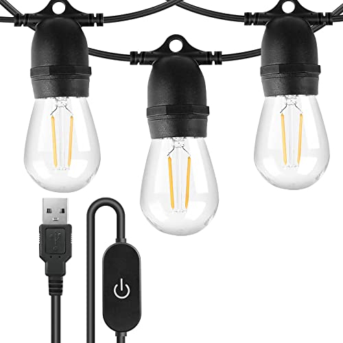 BRIMAX LED regulable USB Guirnaldas Luces 10 plástico 1W bombillas 7.5M Camping guirnalda S14 bombillas 2700K blanco cálido IP44 impermeable para al aire libre, jardín, caravana, tienda de campaña