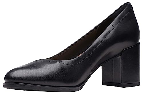 Clarks Women's Freva55 Court Pump, Black Black Leather, 5.5 UK